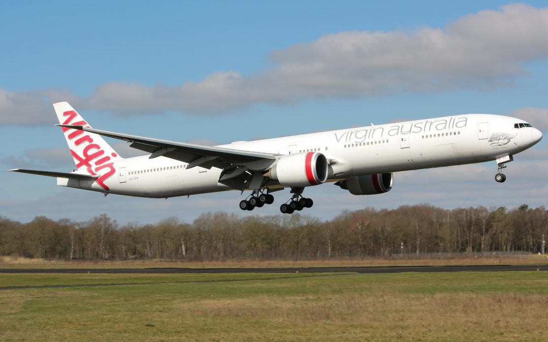 Australische Boeing 777 geland op Twente Airport